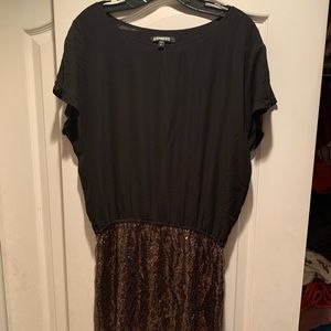 EUC Express drop waist dress w/gold sequined skirt